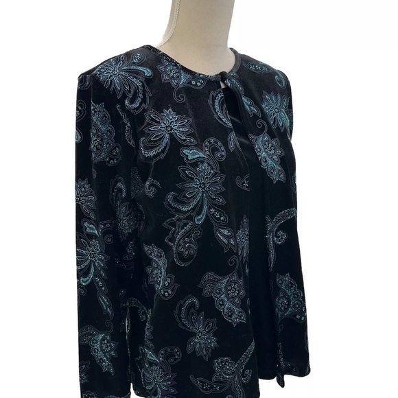 NWOT Notations Glitter Paisley Print Jacket & Shell MEDIUM Black Blue Velvet - Picture 2 of 8